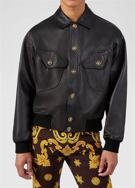 fake versace leather jacket|versace black denim jacket.